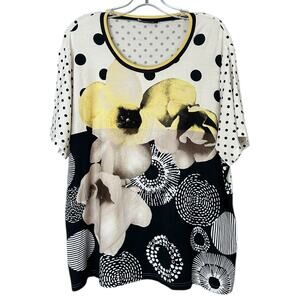 Frank Walder Floral Polka Dot Jersey Knit Top Women's Size 20 Mixed Print